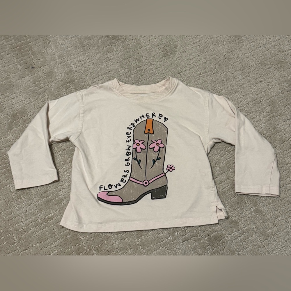 Zara Cowboy Boot Longsleeve Top Tee Cowgirl size 2 Toddler